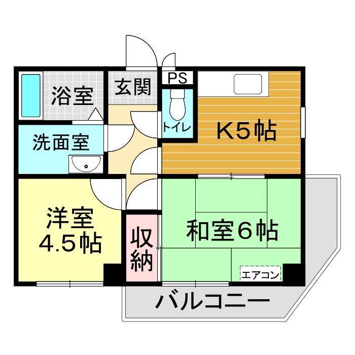 ベルベ三笠(2DK/3階)の間取り写真