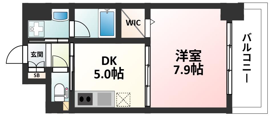 ウィスタリア三国(1DK/7階)の間取り写真