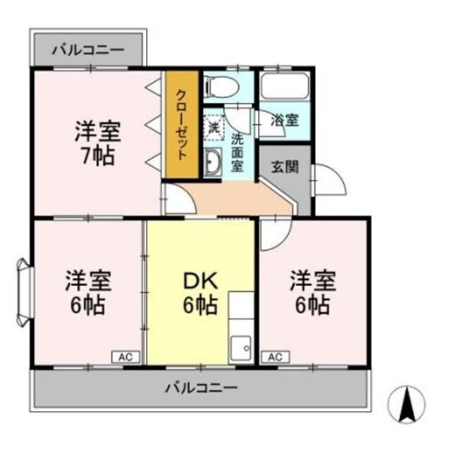コトー萩(3DK/1階)の間取り写真