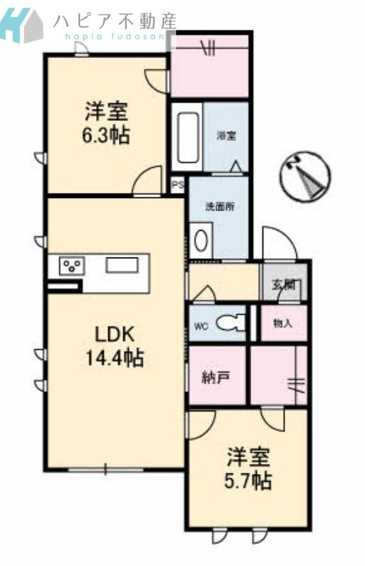 モナローム シェリー(2LDK/1階)の間取り写真