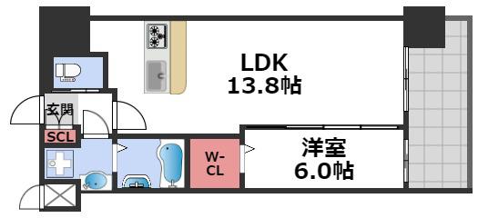 グランカーサ難波元町(1LDK/15階)の間取り写真