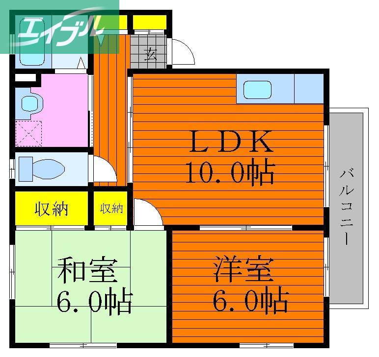ファミール宮川E棟(2LDK/2階)の間取り写真