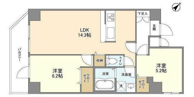 アルファコート王子2(2LDK/9階)の間取り写真