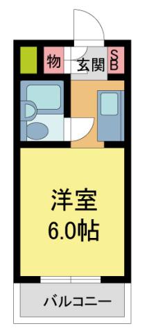 シャンブルド甲東園(ワンルーム/2階)の間取り写真