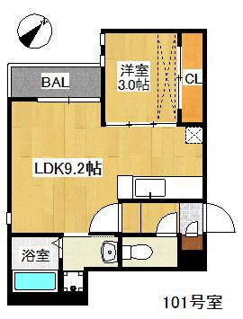 GRANDTIC室見南(1LDK/1階)の間取り写真