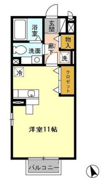 ハーモニーひの(ワンルーム/1階)の間取り写真