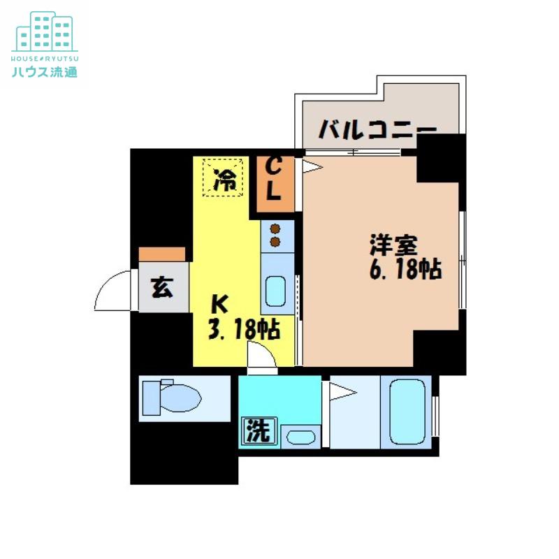 ウィング弐号舘(1K/6階)の間取り写真
