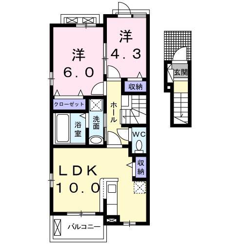ディアコート B(2LDK/2階)の間取り写真