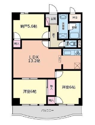 プリムヴェール西堀(2SLDK/3階)の間取り写真