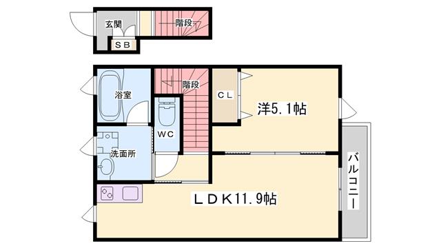 ビオ緑が丘(1LDK/2階)の間取り写真