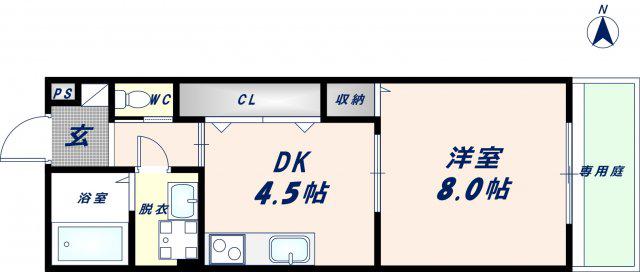 リバーサイド・ルーチェ A棟(1DK/1階)の間取り写真