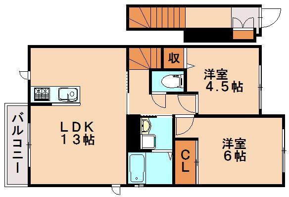 メルヴェーユ五条(2LDK/2階)の間取り写真