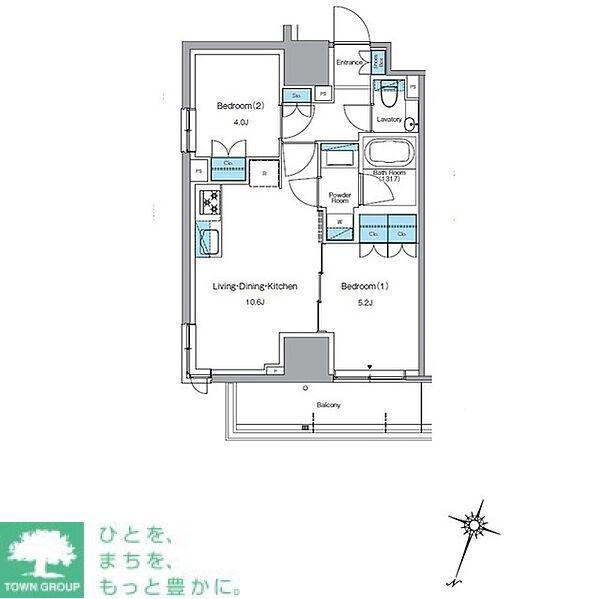 ルフォンプログレ渋谷ヒルトップ(2LDK/13階)の間取り写真
