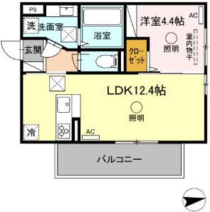 CREST(1LDK/1階)の間取り写真