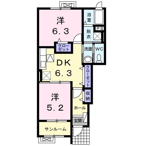 コンフォート・こと(2DK/1階)の間取り写真