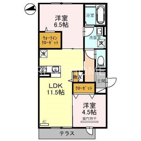 ボースウイングス竹渕東(2LDK/1階)の間取り写真