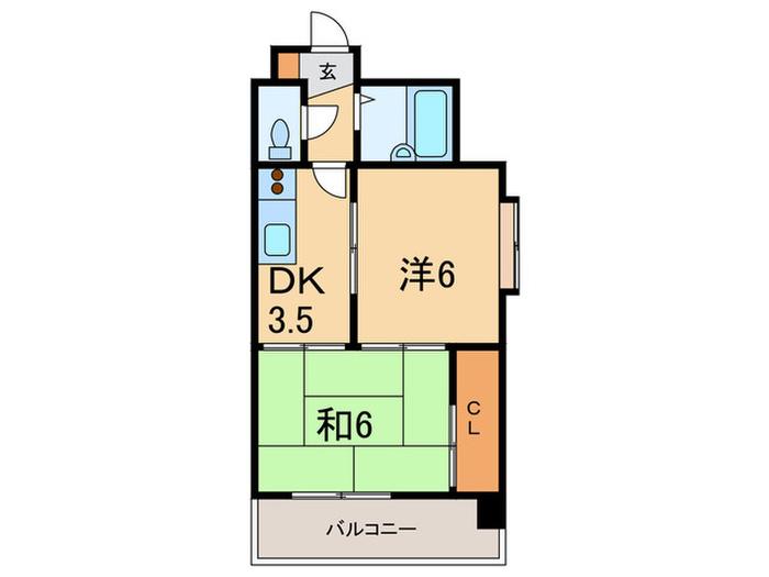サンシャイン中道(2DK/6階)の間取り写真
