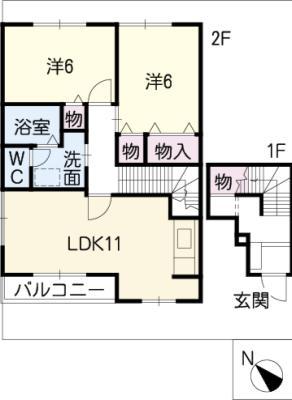 ヴィラ霞(2LDK/2階)の間取り写真
