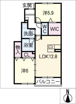 リーブル広田(2LDK/1階)の間取り写真