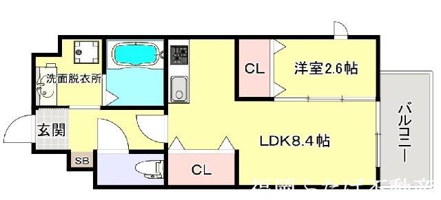 LIFE FIELD東那珂(1LDK/3階)の間取り写真
