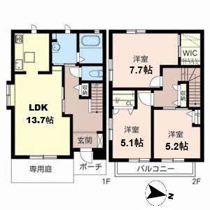 リバーサイド鶴田(3LDK/1階)の間取り写真