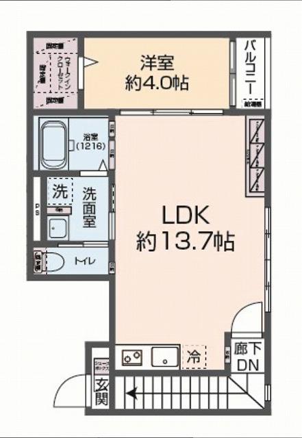 LILA城野(1LDK/2階)の間取り写真