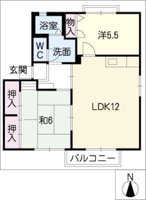 サニーファイブ A棟(2LDK/1階)の間取り写真