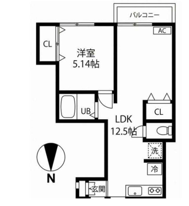 ハイム一本松(1LDK/1階)の間取り写真