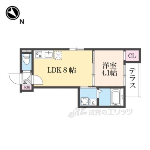 LIX京都桂川(1LDK/1階)の間取り写真