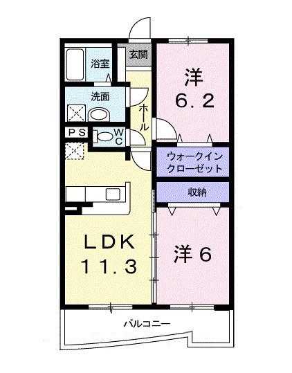 ア ディンプル(2LDK/1階)の間取り写真