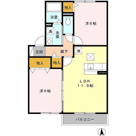 メイユールMS(2LDK/1階)の間取り写真