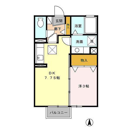 クリスタルガーデン(1DK/2階)の間取り写真