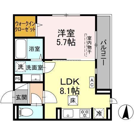 D PAINA宿河原7(1LDK/3階)の間取り写真