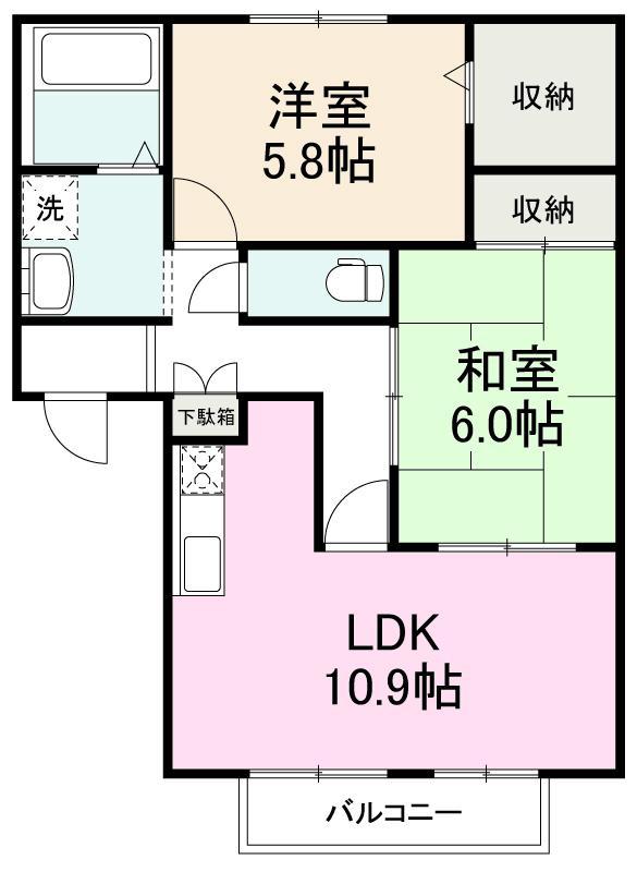 フォブール幸(2LDK/3階)の間取り写真