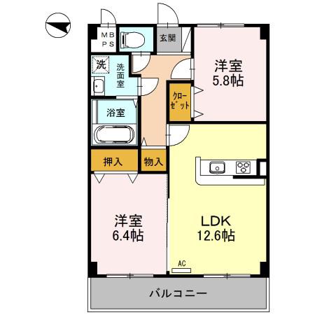 カーサ・フロール(2LDK/2階)の間取り写真