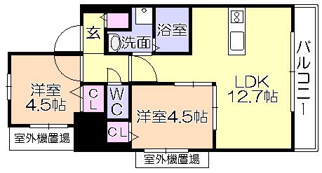 アポロ久留米東(2LDK/15階)の間取り写真