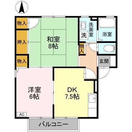 スリーゼ C/D C(2DK/2階)の間取り写真