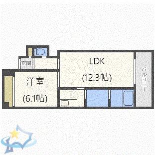 OMレジデンス石山通(1LDK/4階)の間取り写真