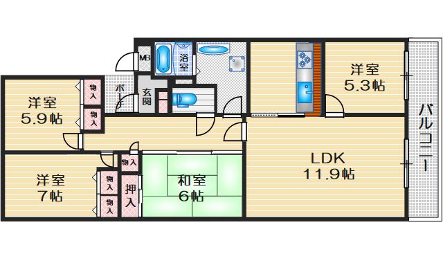 ジオ緑地公園3番館(4LDK/8階)の間取り写真