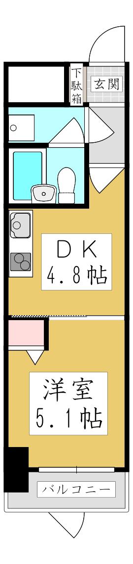 ライオンズシティ蕨(1DK/1階)の間取り写真