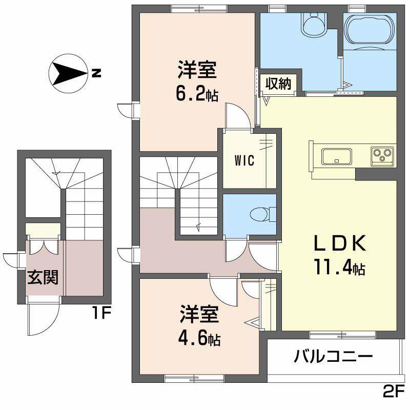 プロムナード生石 B棟(2LDK/2階)の間取り写真