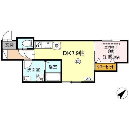 XEVO 沖野上(1DK/1階)の間取り写真