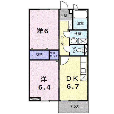 ウッドフィールドB(2DK/1階)の間取り写真
