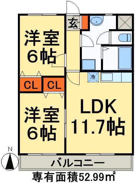 ブラウンヒル(2LDK/2階)の間取り写真
