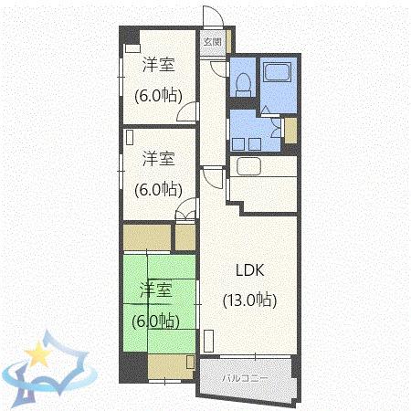 しんたくハイツ南大通F(3LDK/3階)の間取り写真