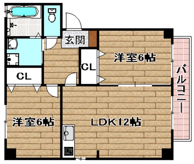 ハイツ氷室1号館(2LDK/1階)の間取り写真