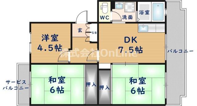 セピアコート山本(3DK/3階)の間取り写真