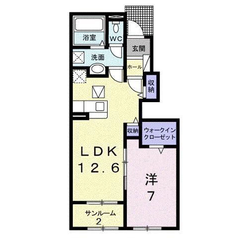 HAKUTO A(1LDK/1階)の間取り写真