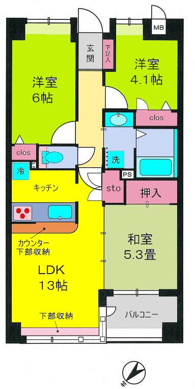ドメス山下町タワー(3LDK/10階)の間取り写真