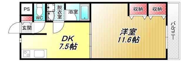 グランドハイツヤマダ(1DK/2階)の間取り写真
